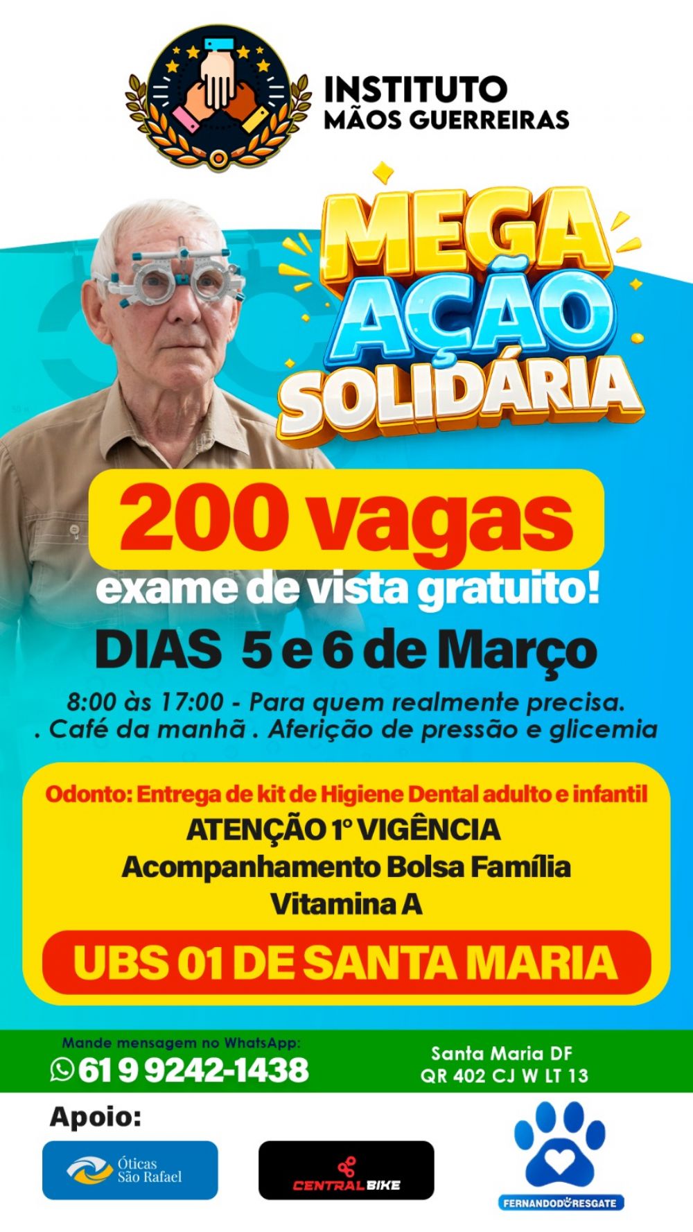 Mega ação solidária oferece exames de vista gratuitos e serviços de saúde em Santa Maria